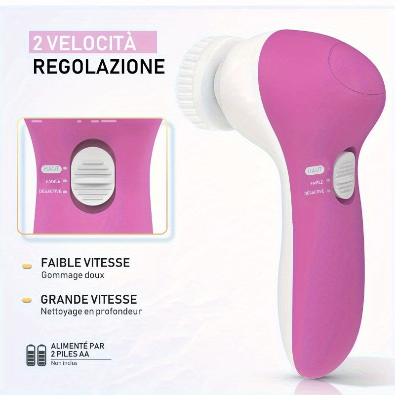 1 Set 5-in-1 Cleansing Set, Electric Cleansing Brush with Replacement Brush Heads, Facial Care Tools (Red/ ), Perfect Gift for Girls, Beauty Essentials, Deep Pore Cleaning, Portable Tool, Modern Skincare, Highquality Tool, Ge