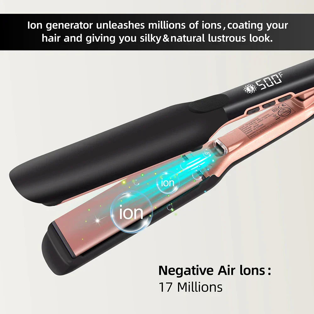 500F Hair Straightener High Temperature Flat Irons Wide Plate Plasma Ions for Keratin Treatment Frizzy Hair Recovers Damaged