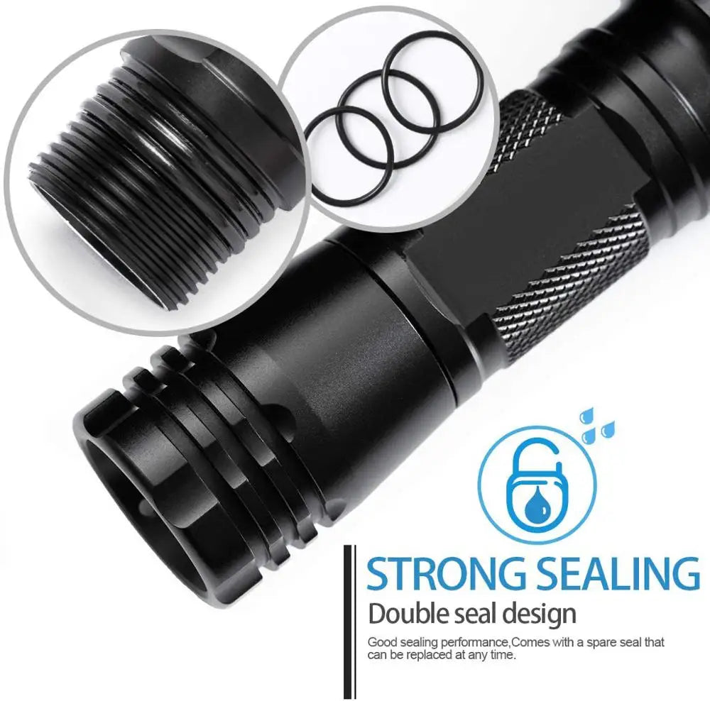 Topcom Professional 395nm UV LED Diving Flashlight Underwater 50m 3W UV Diving Light 5-Mode Ultraviolet Lantern For Fishing