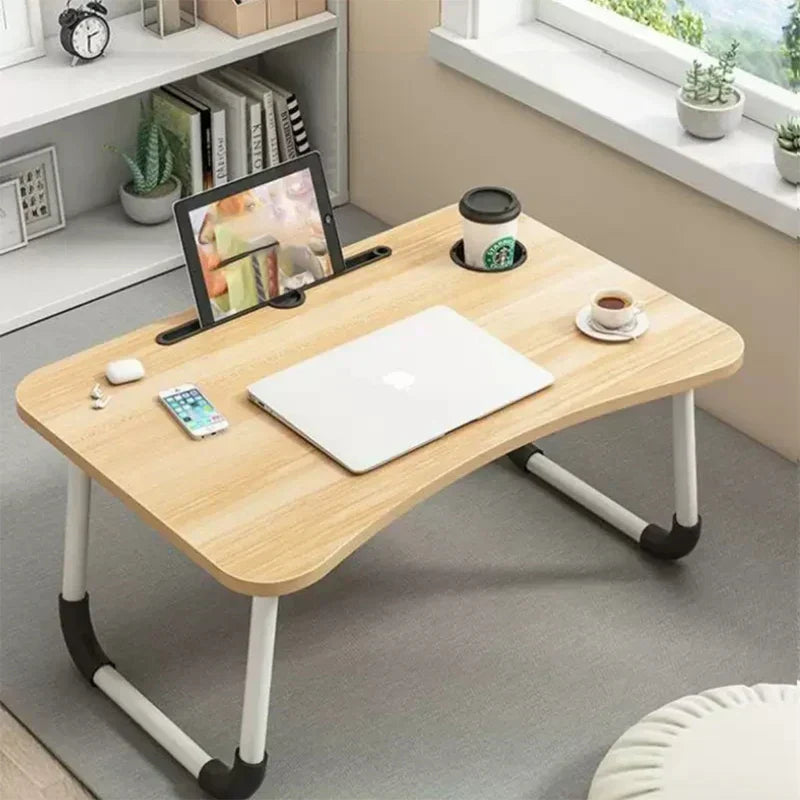 Folding table with cup holder drawer, laptop bed table, foldable tablet stand, laptop bed tray table, portable folding table, fo