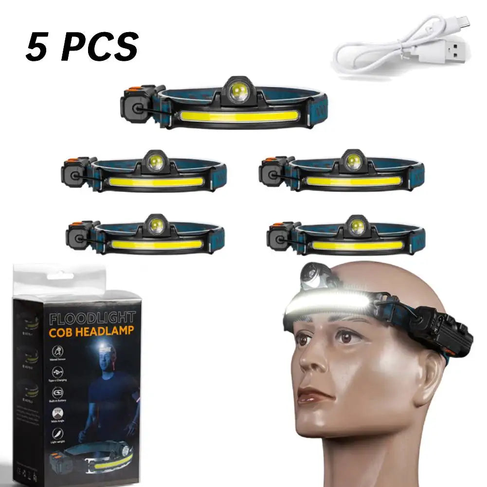 XPG+COB LED Zoom Induction Headlamp USB Rechargeable Powerful Head Flashlight Power Display Camping Headlight for Hiking Fishing