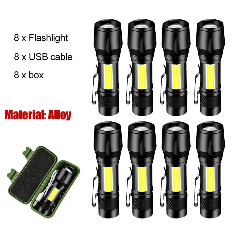 1/2/4/8pcs Rechargeable Led Flashlight Powerful Flash Light Adjustable Brightness Zoomable Flashlights With Built-in Battery