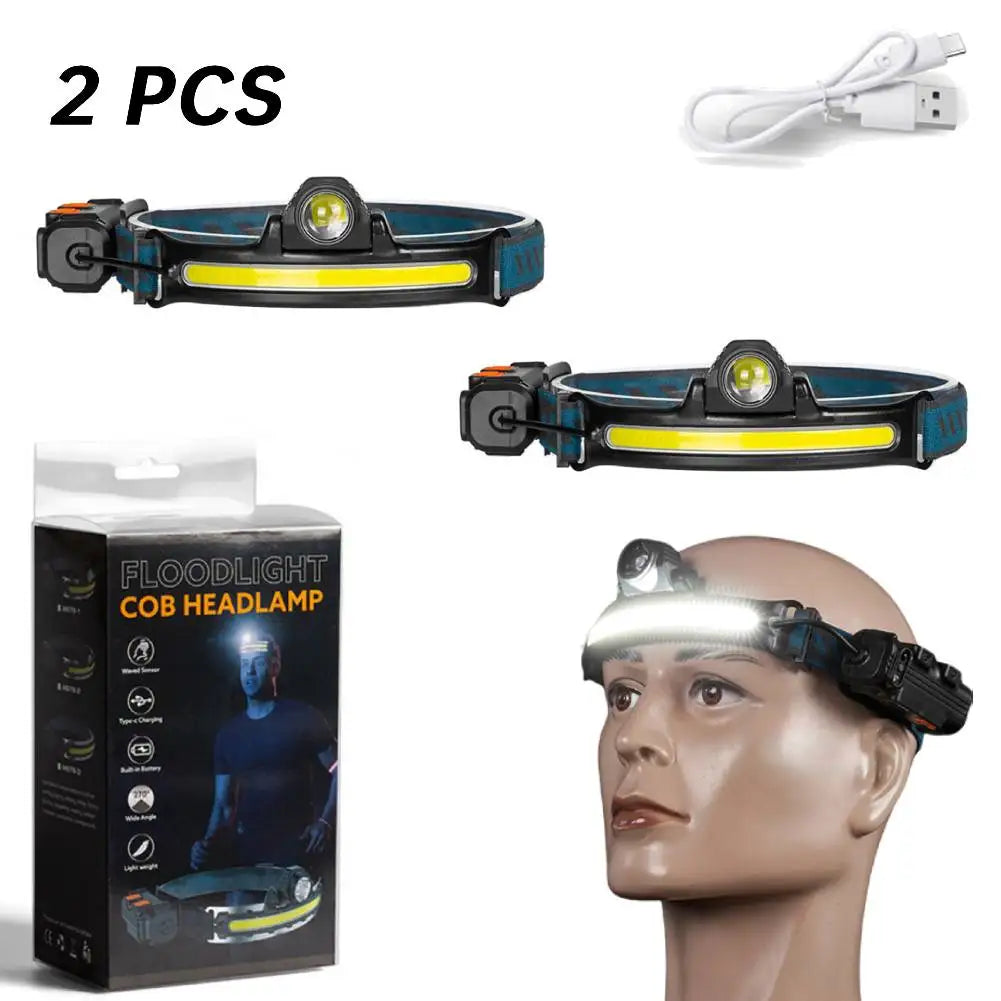 XPG+COB LED Zoom Induction Headlamp USB Rechargeable Powerful Head Flashlight Power Display Camping Headlight for Hiking Fishing