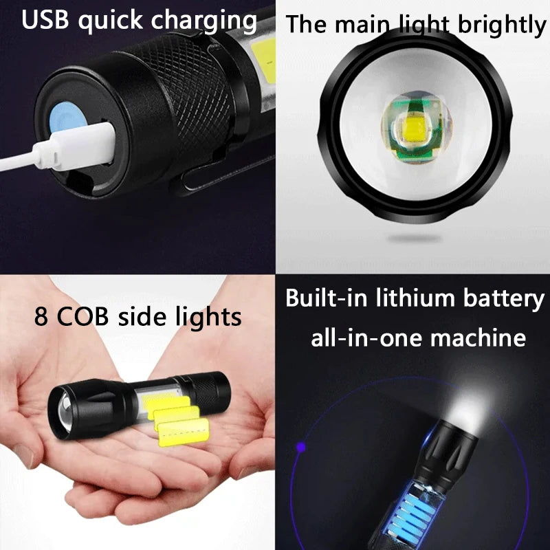 1/2/4/8pcs Rechargeable Led Flashlight Powerful Flash Light Adjustable Brightness Zoomable Flashlights With Built-in Battery