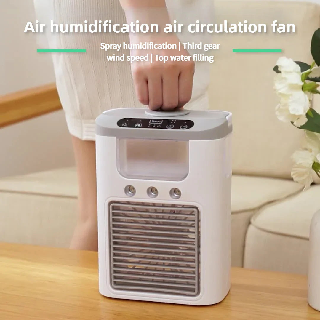 New mini portable three spray household humidifier fan, USB spray fan, LED night light, air cooler, desktop air cooler