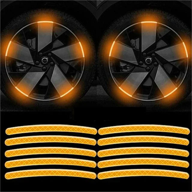 20Pcs Wheel Hub Reflective Sticker Rainbow Fluorescence Luminous Stripe Tape Car Motorcycle Decal Night Driving Safety Accessory