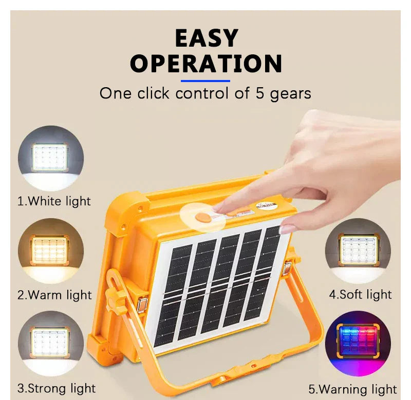 LED Solar Floodlight Outdoor IP66 Waterproof USB Rechargeable Magnet Strong Light Portable Camping Tent Fishing Light Work Light