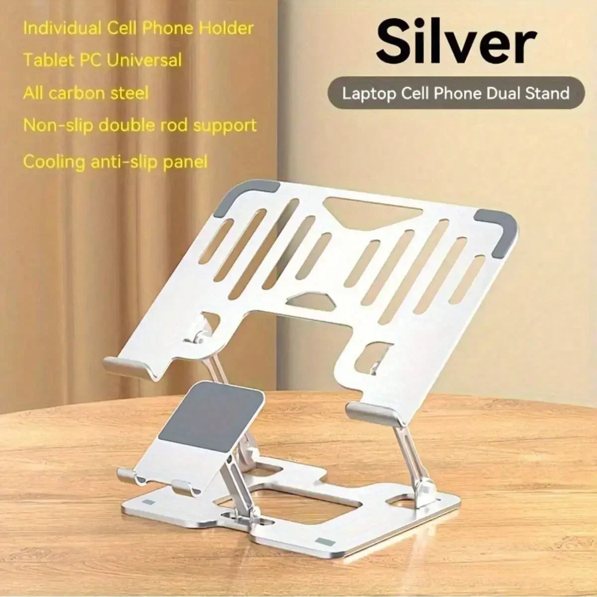 Heat Dissipation and Anti Slip Portable Foldable Dual Axis Adjustable Height Stable Stand for Mobile Phones Laptops and Tablets