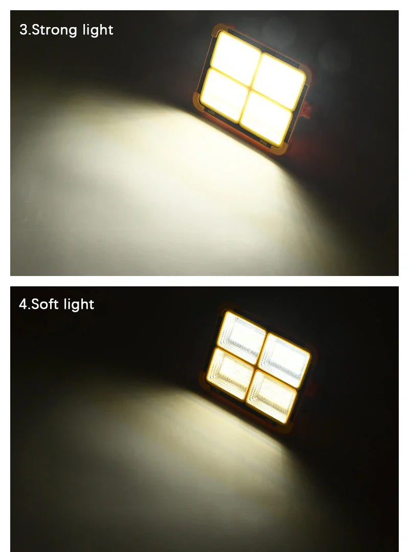 LED Solar Floodlight Outdoor IP66 Waterproof USB Rechargeable Magnet Strong Light Portable Camping Tent Fishing Light Work Light