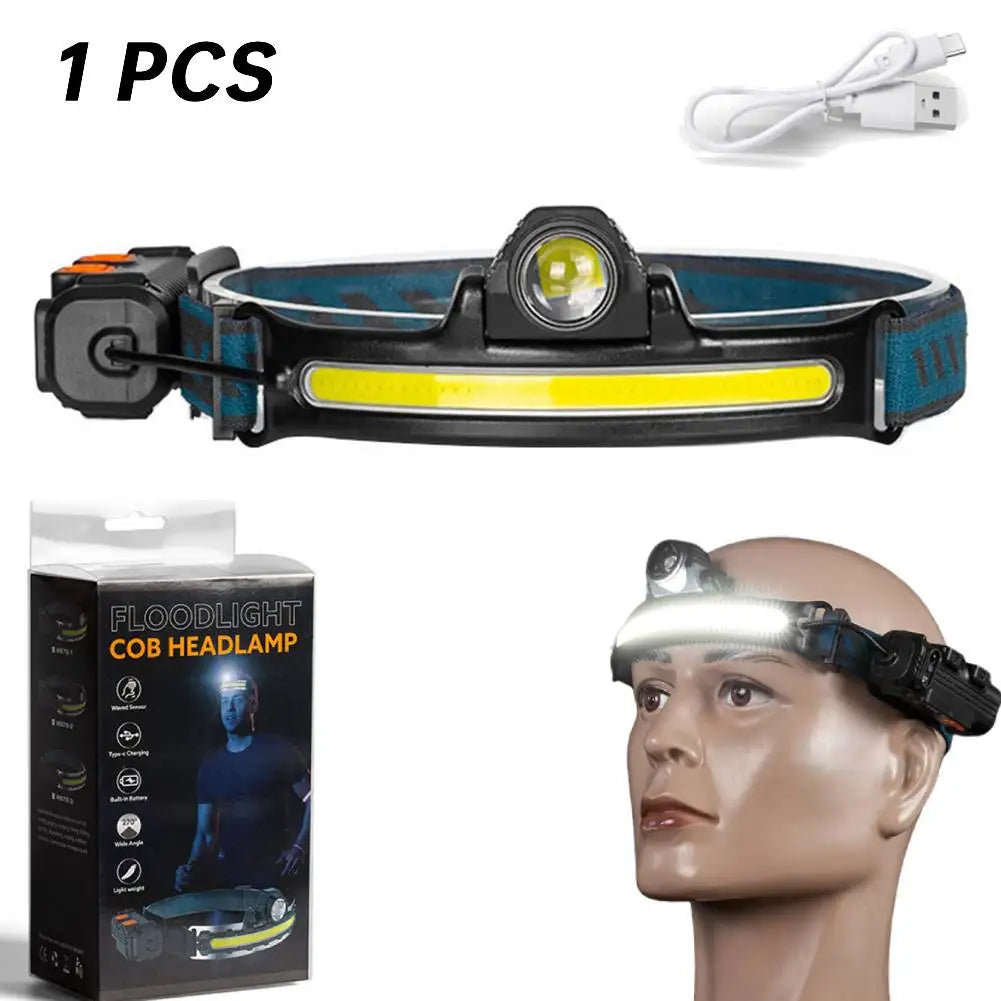 XPG+COB LED Zoom Induction Headlamp USB Rechargeable Powerful Head Flashlight Power Display Camping Headlight for Hiking Fishing
