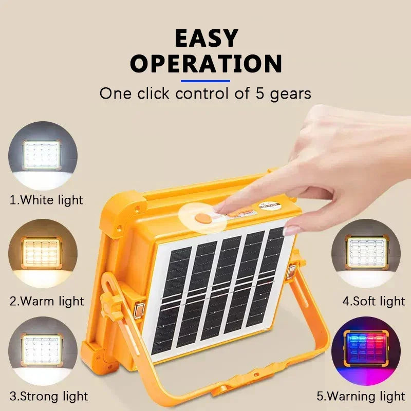 LED Solar Floodlight Outdoor IP66 Waterproof USB Rechargeable Magnet Strong Light Portable Camping Tent Fishing Light Work Light