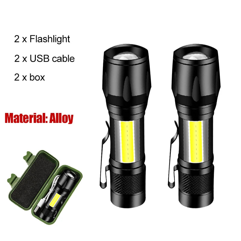 1/2/4/8pcs Rechargeable Led Flashlight Powerful Flash Light Adjustable Brightness Zoomable Flashlights With Built-in Battery