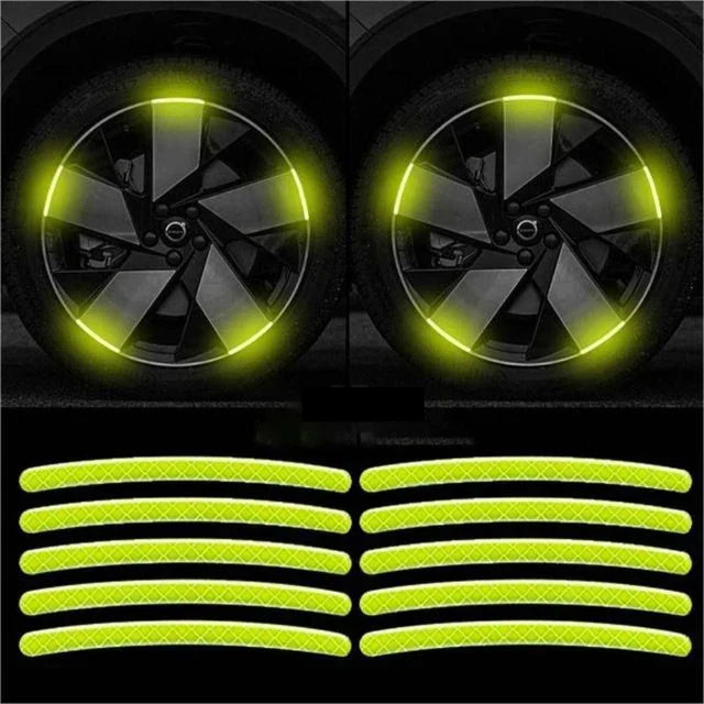 20Pcs Wheel Hub Reflective Sticker Rainbow Fluorescence Luminous Stripe Tape Car Motorcycle Decal Night Driving Safety Accessory