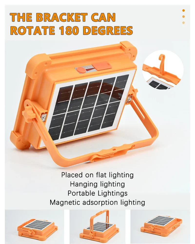 LED Solar Floodlight Outdoor IP66 Waterproof USB Rechargeable Magnet Strong Light Portable Camping Tent Fishing Light Work Light