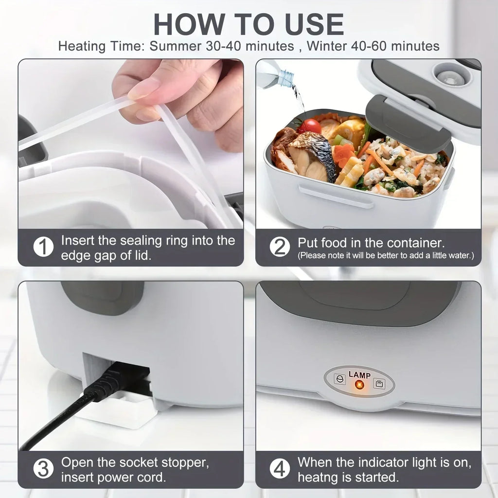 HOMEFISH 1.5 L 60W Electric Lunch Box Food Warmer Portable Food Heater for Car Or Home - Leak Proof 304 Stainless Steel Liner