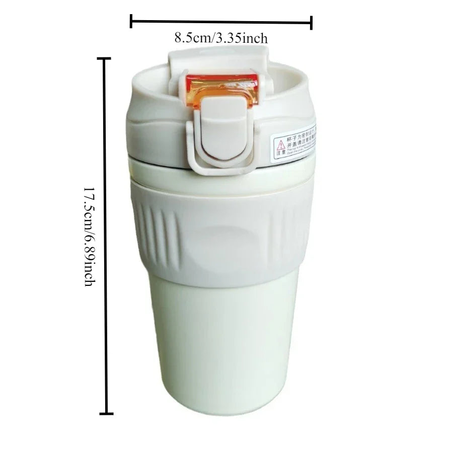 Double-wall vacuum straw insulated water bottle with portable snap-on lid for men and women, suitable for outdoor use.
