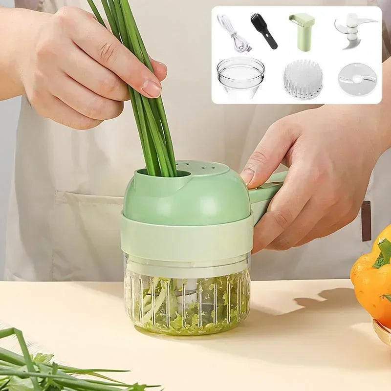4 In 1 Portable Handheld Electric Vegetable Slicer USB Rechargeable Food Processor Garlic Chili Celery Chopper Kitchen Tools