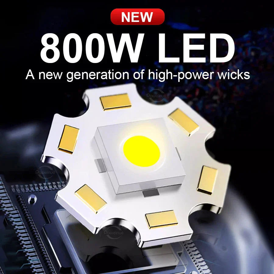 P90 800W High Power LED Flashlight 3000M Long Range Torch Outdoor Tactical Ultra Powerful LED Flashlights Zoomable Camping Hand Lamp