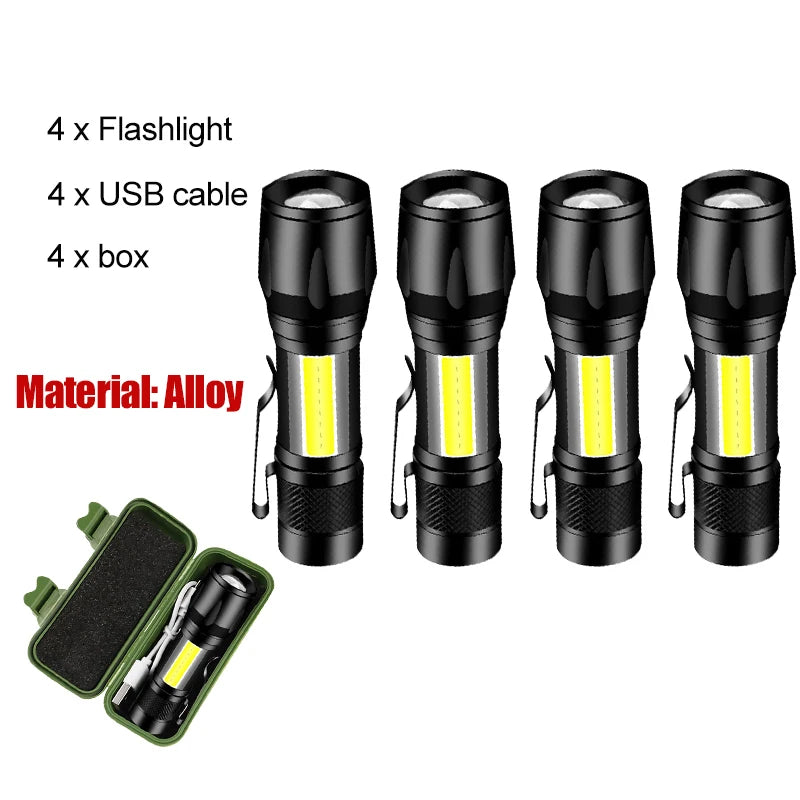 1/2/4/8pcs Rechargeable Led Flashlight Powerful Flash Light Adjustable Brightness Zoomable Flashlights With Built-in Battery
