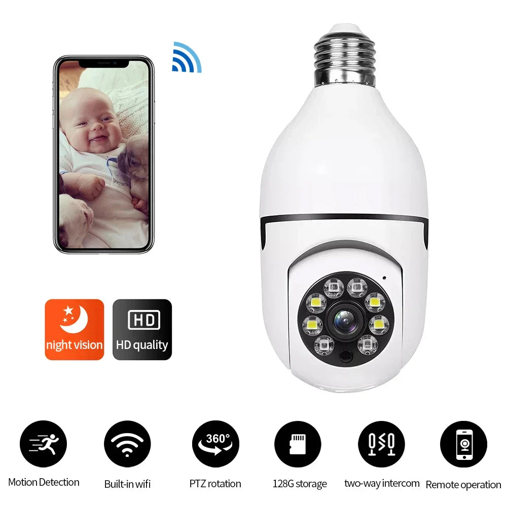 Bulb E27 Surveillance Camera Full Color Night Vision Automatic Human Tracking Zoom Indoor Security Monitor Wifi Miini IP Camera