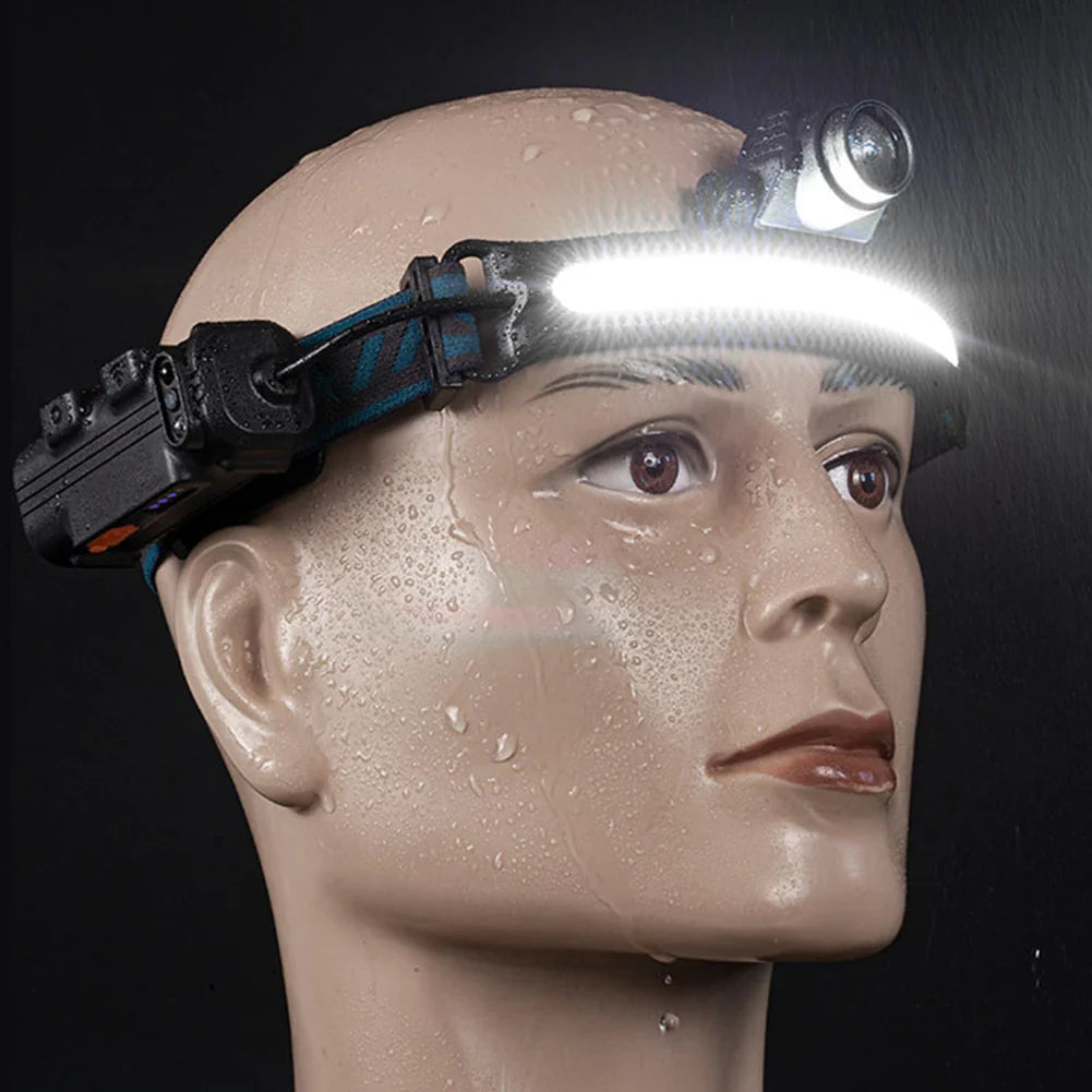 XPG+COB LED Zoom Induction Headlamp USB Rechargeable Powerful Head Flashlight Power Display Camping Headlight for Hiking Fishing