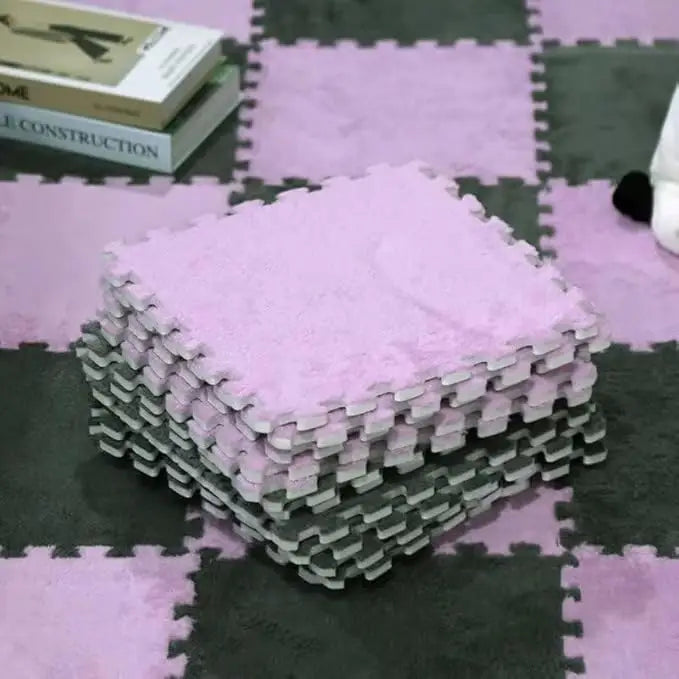 Plush Puzzle Foam Floor Mat, 11.8x11.8in Soft Anti-Slip Puzzle Area Rug Playmat for Room
