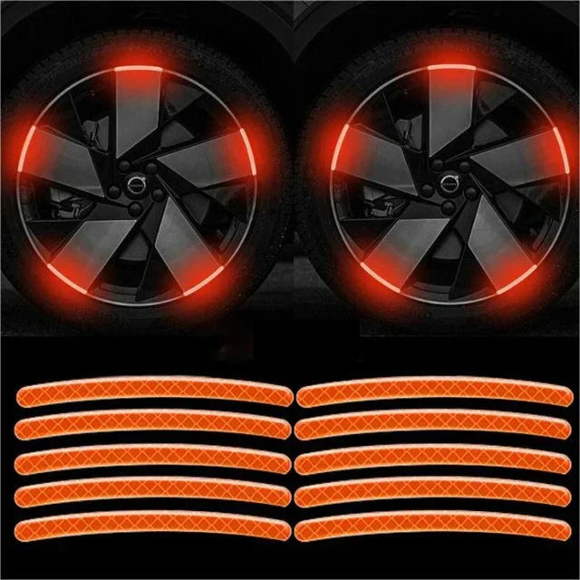 20Pcs Wheel Hub Reflective Sticker Rainbow Fluorescence Luminous Stripe Tape Car Motorcycle Decal Night Driving Safety Accessory