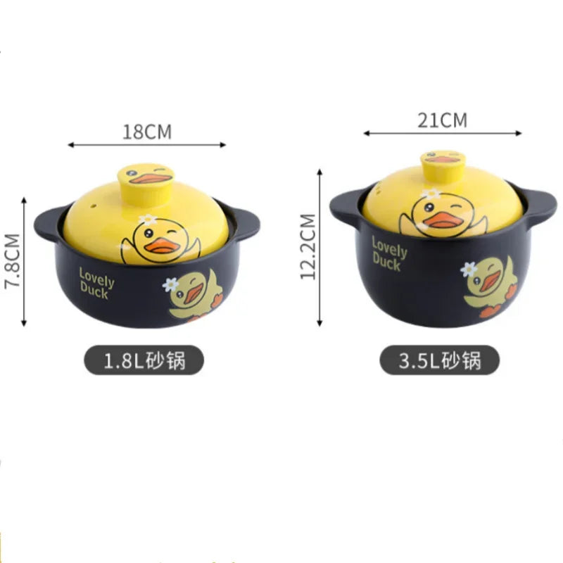 Korean Cartoon Yellow Duck Ceramic Casserole Clay Saucepan Open Flame Cooker Cookware Cooking Pot Soup Stew Pan Kitchen Supplies