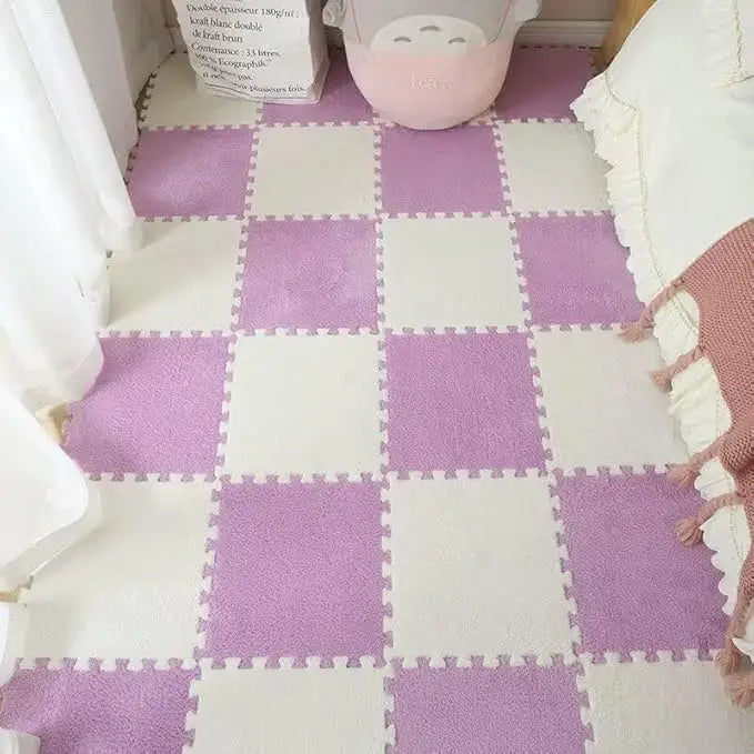 Plush Puzzle Foam Floor Mat, 11.8x11.8in Soft Anti-Slip Puzzle Area Rug Playmat for Room