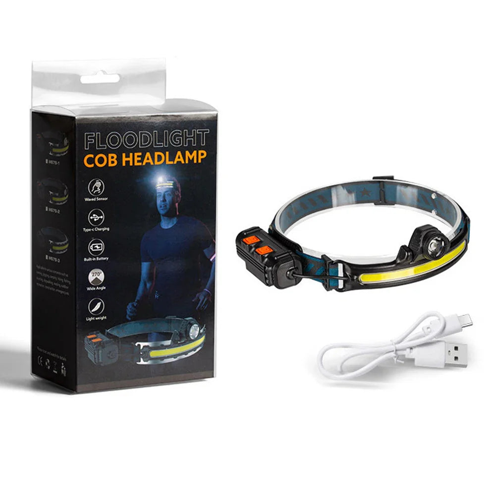 XPG+COB LED Zoom Induction Headlamp USB Rechargeable Powerful Head Flashlight Power Display Camping Headlight for Hiking Fishing
