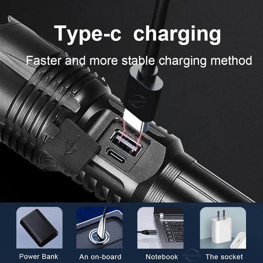 P90 800W High Power LED Flashlight 3000M Long Range Torch Outdoor Tactical Ultra Powerful LED Flashlights Zoomable Camping Hand Lamp