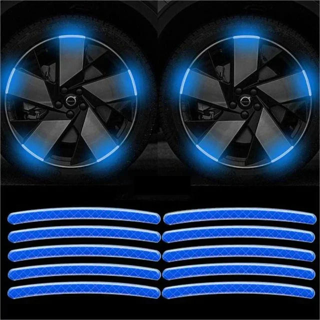 20Pcs Wheel Hub Reflective Sticker Rainbow Fluorescence Luminous Stripe Tape Car Motorcycle Decal Night Driving Safety Accessory