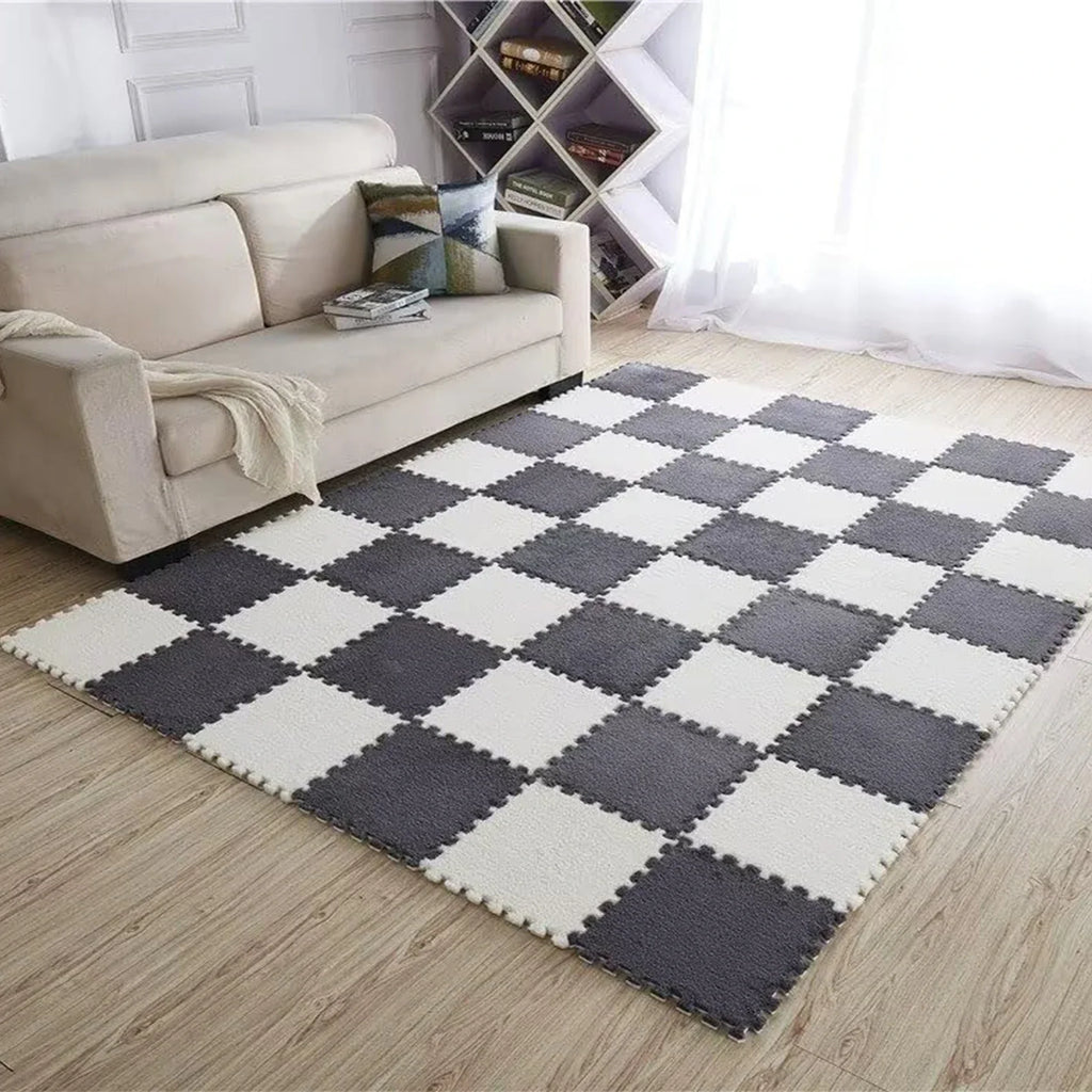 Plush Puzzle Foam Floor Mat, 11.8x11.8in Soft Anti-Slip Puzzle Area Rug Playmat for Room