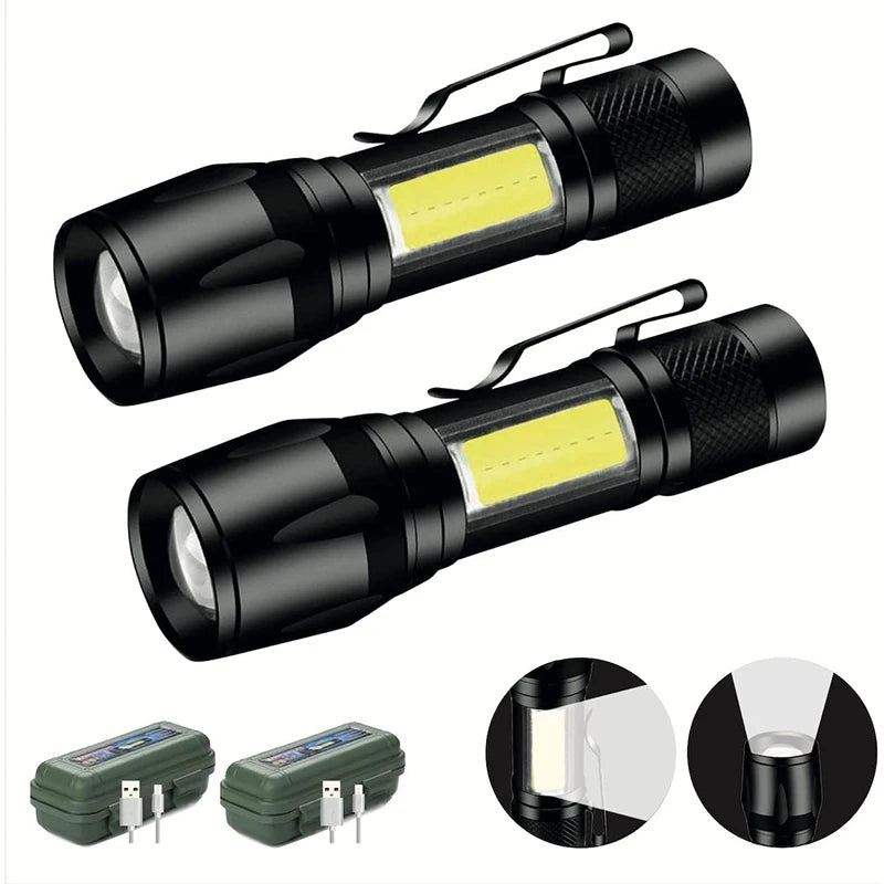 1/2/4/8pcs Rechargeable Led Flashlight Powerful Flash Light Adjustable Brightness Zoomable Flashlights With Built-in Battery