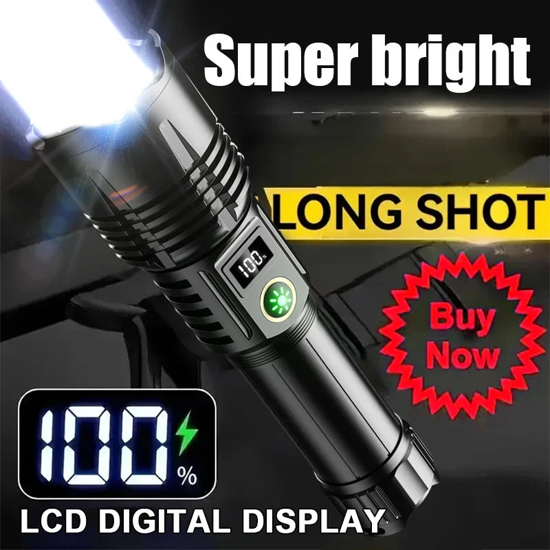 P90 800W High Power LED Flashlight 3000M Long Range Torch Outdoor Tactical Ultra Powerful LED Flashlights Zoomable Camping Hand Lamp
