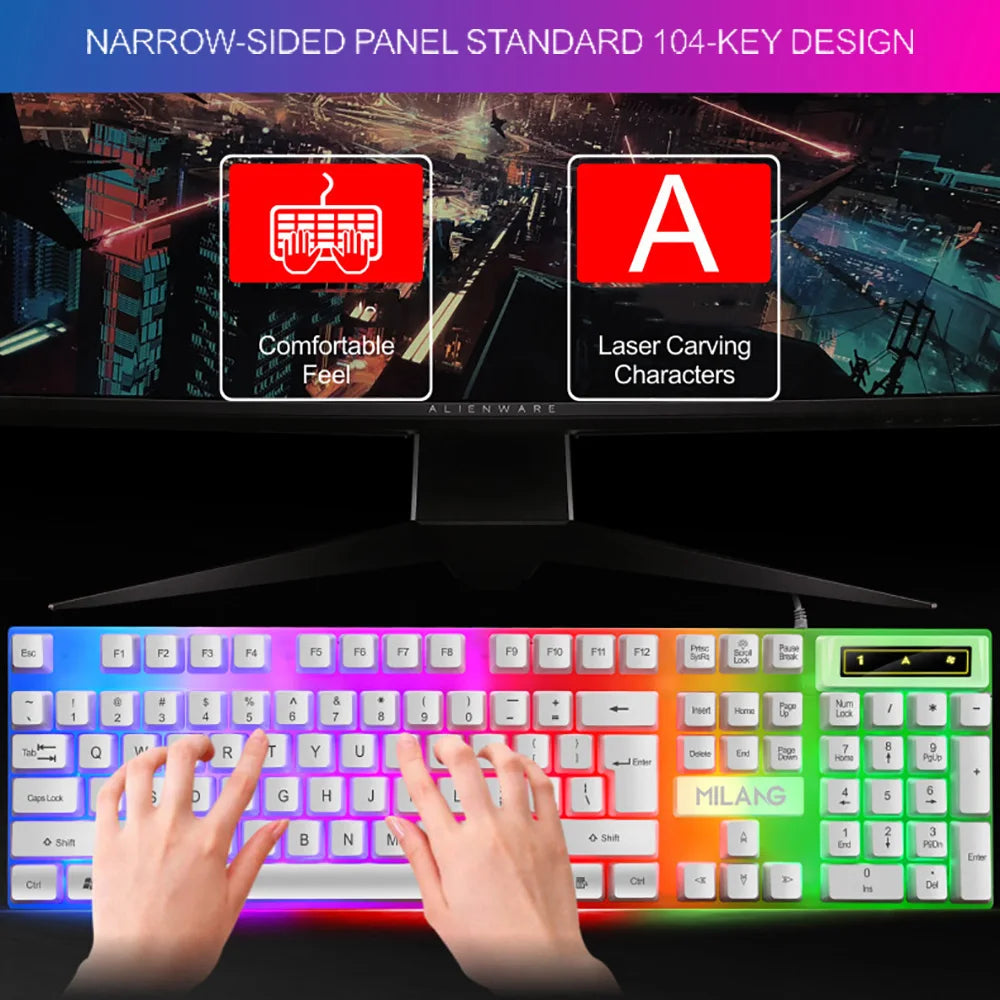 Gaming Keyboard Wired Keyboard Mechanical Keyboard 104 Keys Floating Button Rainbow Backlight Keyboard for Laptop PC Accessories