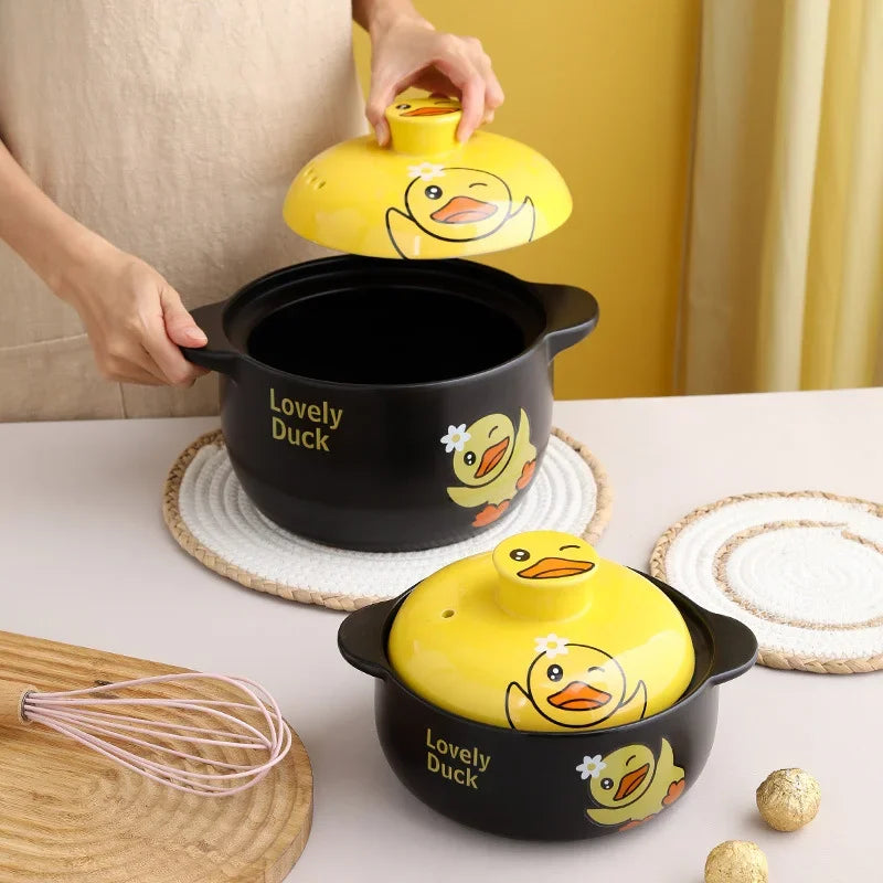 Korean Cartoon Yellow Duck Ceramic Casserole Clay Saucepan Open Flame Cooker Cookware Cooking Pot Soup Stew Pan Kitchen Supplies
