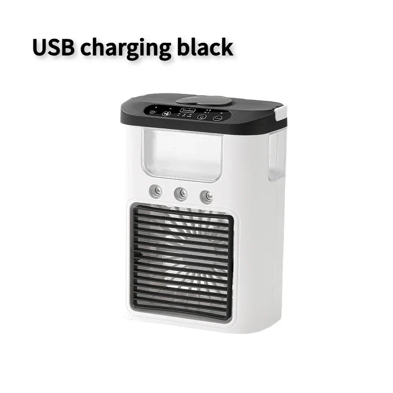 New mini portable three spray household humidifier fan, USB spray fan, LED night light, air cooler, desktop air cooler