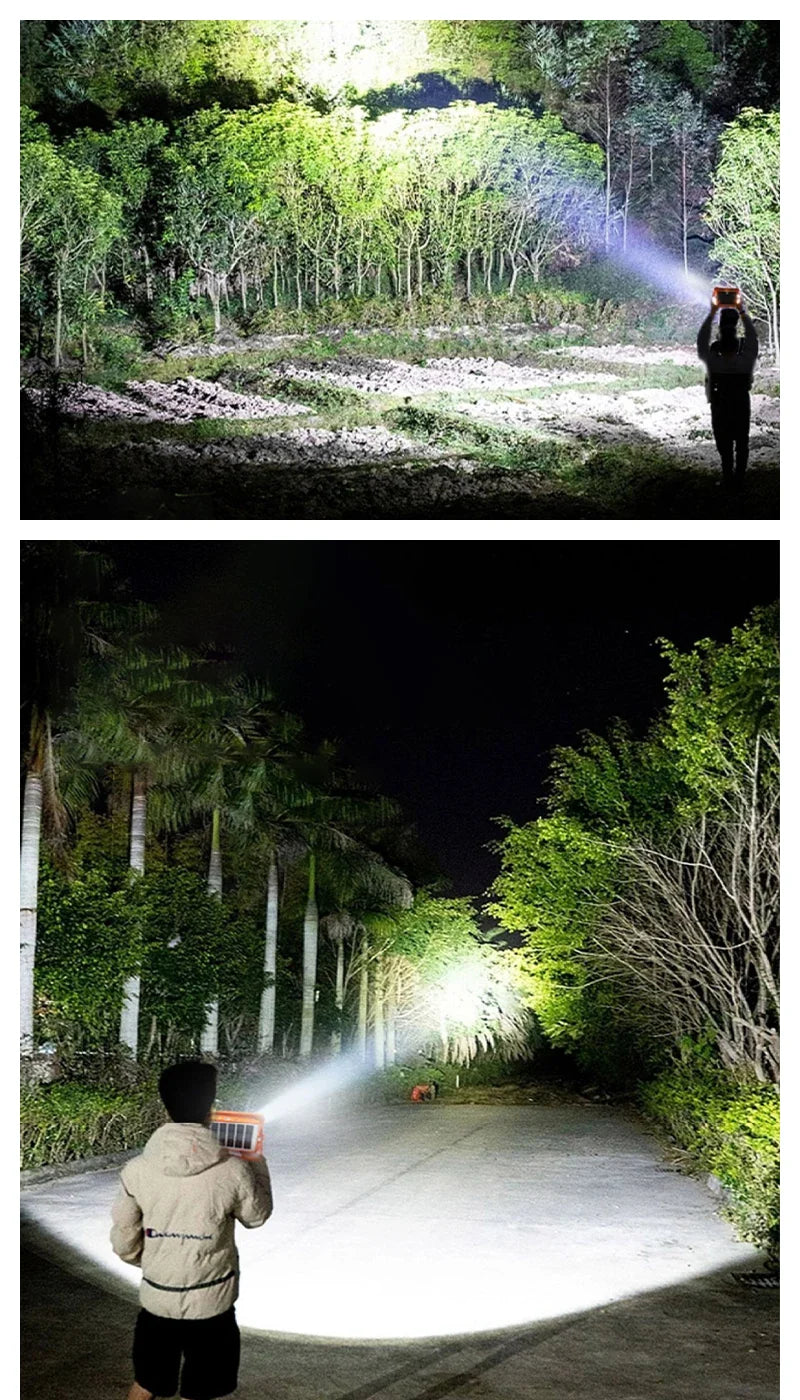 LED Solar Floodlight Outdoor IP66 Waterproof USB Rechargeable Magnet Strong Light Portable Camping Tent Fishing Light Work Light
