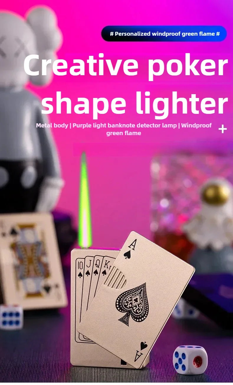 Creative Playing Cards Ace of Spades Lighter Butane Windproof Straight Metal Lighter Metal Fun Gift for Men Smoking Accessories