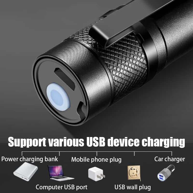 1/2/4/8pcs Rechargeable Led Flashlight Powerful Flash Light Adjustable Brightness Zoomable Flashlights With Built-in Battery