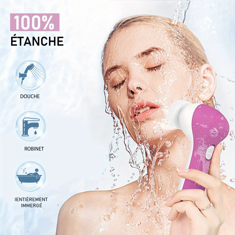 1 Set 5-in-1 Cleansing Set, Electric Cleansing Brush with Replacement Brush Heads, Facial Care Tools (Red/ ), Perfect Gift for Girls, Beauty Essentials, Deep Pore Cleaning, Portable Tool, Modern Skincare, Highquality Tool, Ge