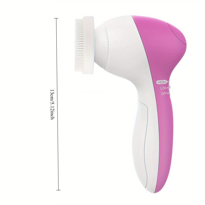 1 Set 5-in-1 Cleansing Set, Electric Cleansing Brush with Replacement Brush Heads, Facial Care Tools (Red/ ), Perfect Gift for Girls, Beauty Essentials, Deep Pore Cleaning, Portable Tool, Modern Skincare, Highquality Tool, Ge